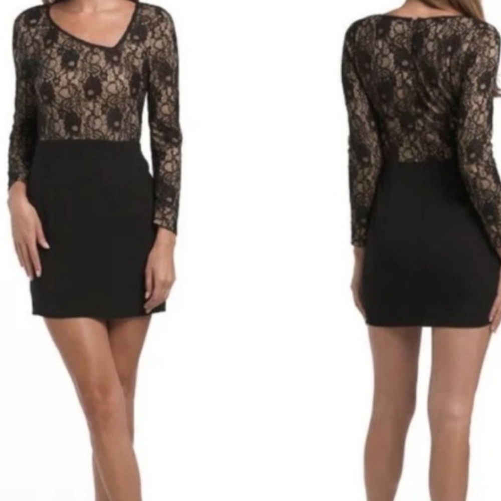 Dress The Population Chante Dress Black Nude Lace Long Sleeve Size L
